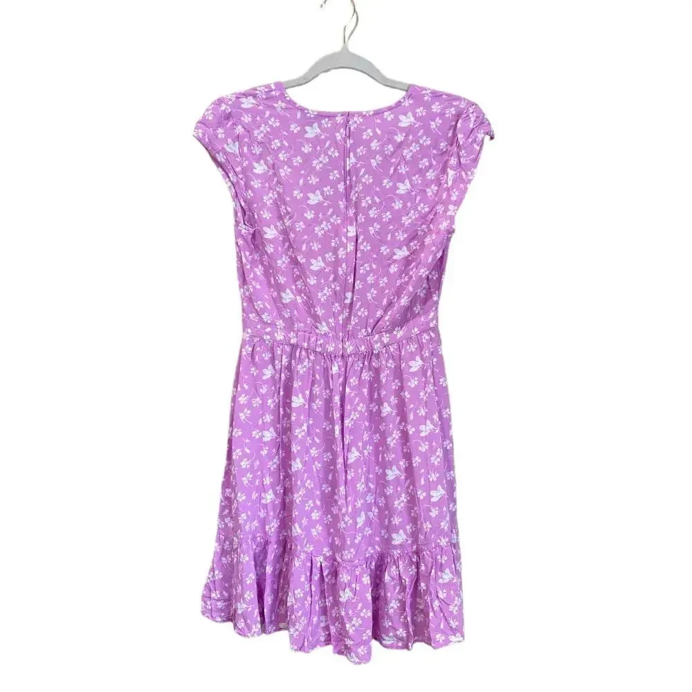 J CREW Ruffle Front Mini Dress in Soft Rayon Bubblegum Floral Size 2 Faux Wrap - Image 4