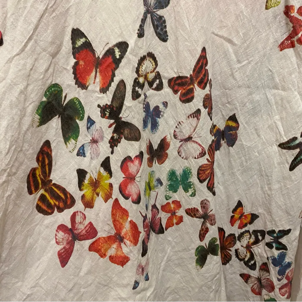 Vtg Womens White Cotton Smocked Tunic Top Or Mini Dress XL Butterflies Butterfly - Image 9