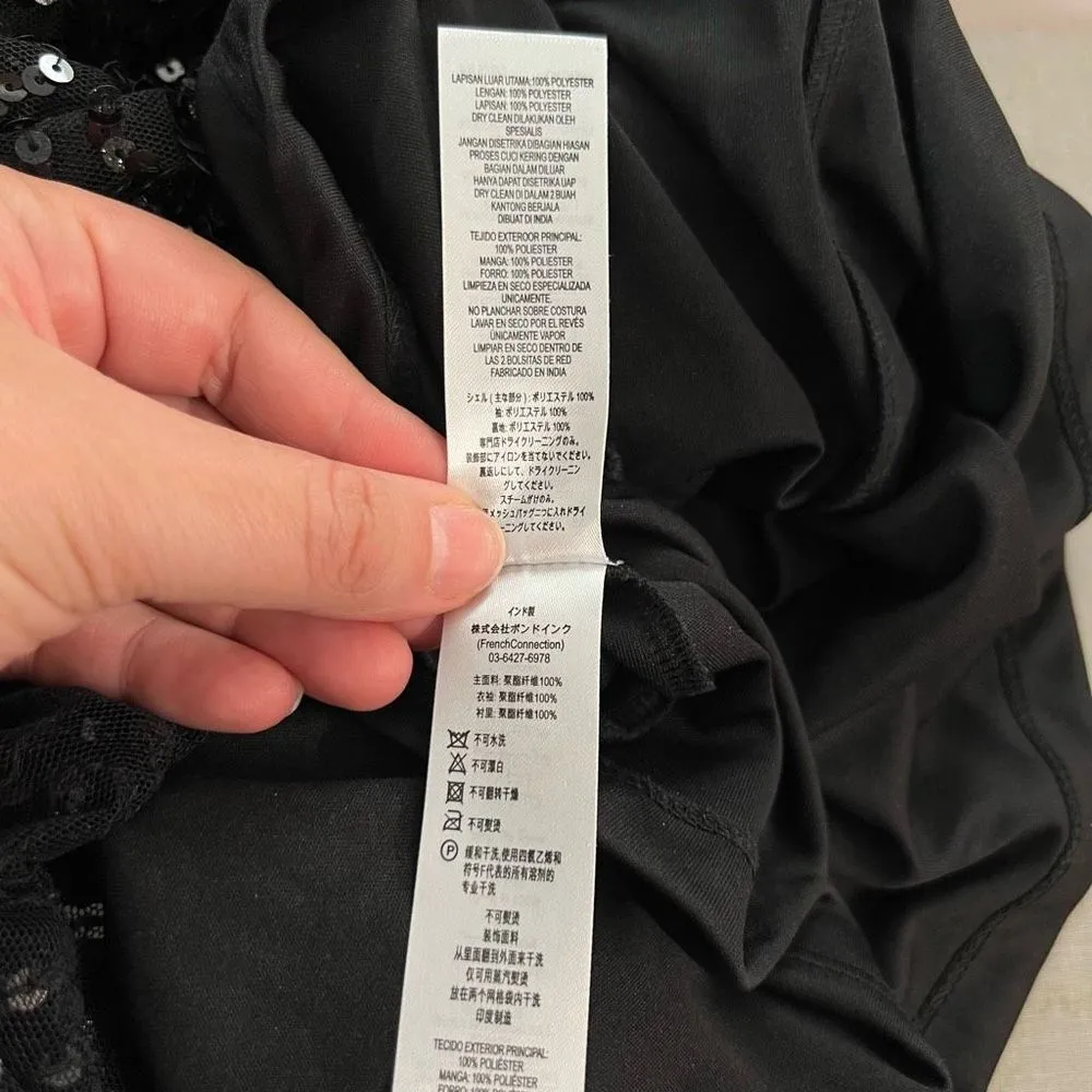 French Connection Women's Cellienne Sequin Bell Sleeve Laced Mini Black Dress 4 - Image 12