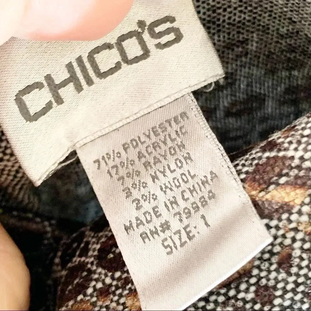 Chico’s 1 Reversible Zip Jacket Reptile Print Gray Herringbone Wool Blend Medium - Image 4