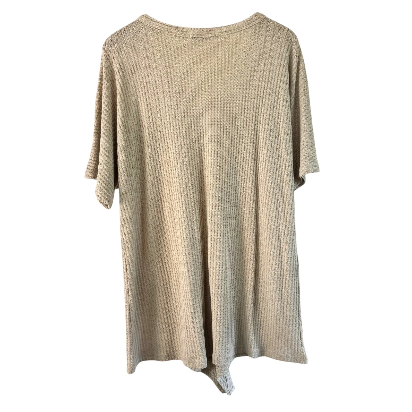 MIHOLL Waffle Knit Button Down Top Tie Front‎ Shirt Blouse XL Tan - Image 2