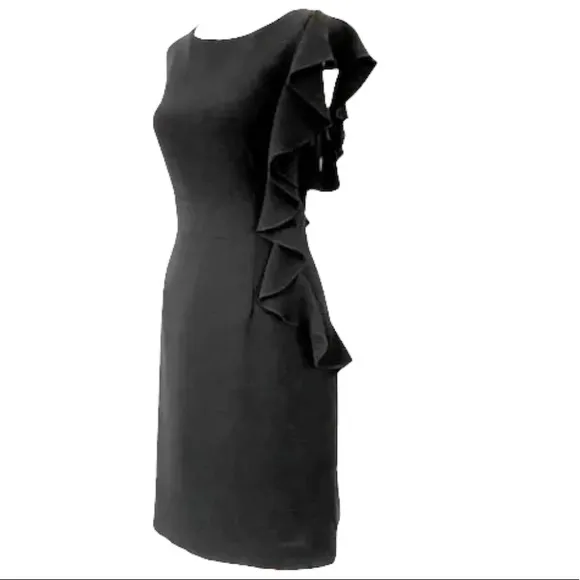 TAHARI Arthur S. Levine Black Sleeveless Draped Ruffle Dress Size 2 - Image 2