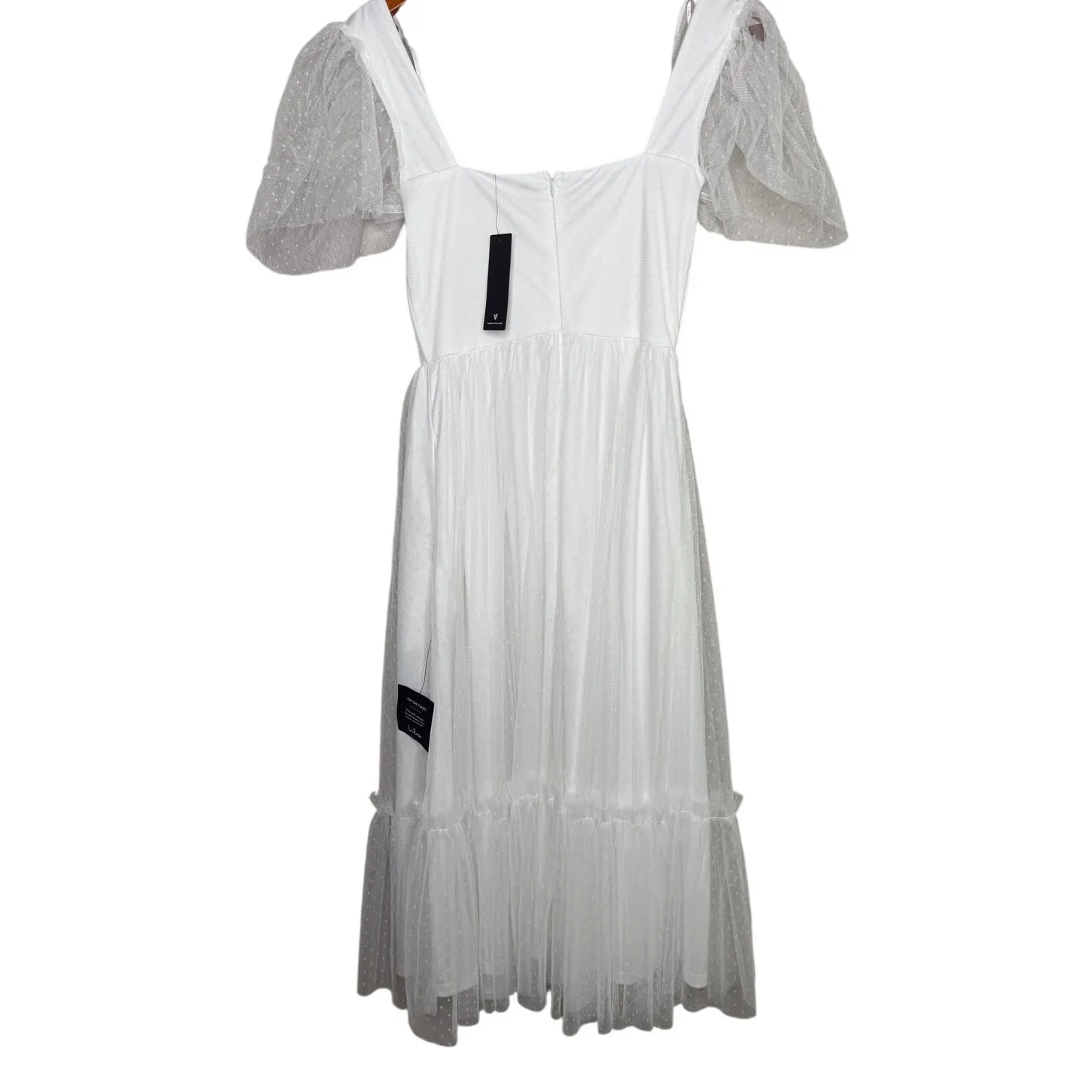 NWT Lulus Dreamy Celebration Sheer Tulle Bustier Swiss Dot Midi Dress S White - Image 12