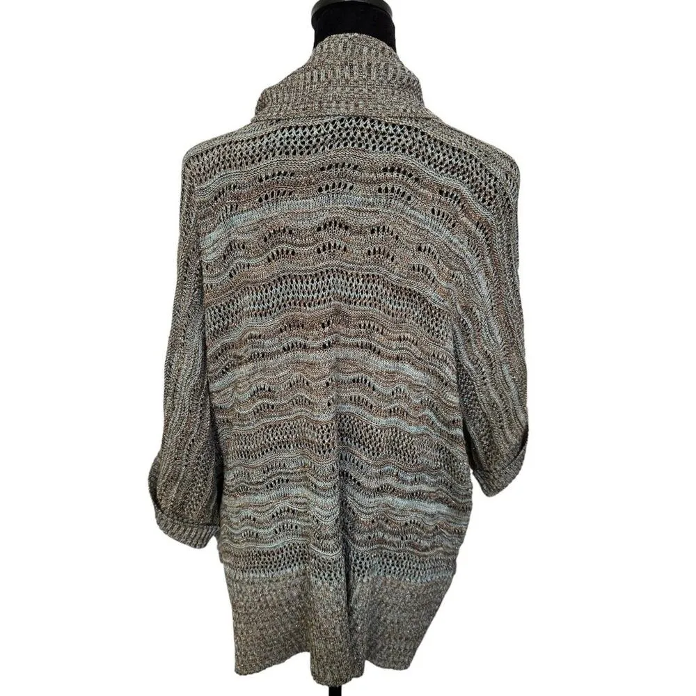 CHRISTOPHER & BANKS XL Cover Up Boho Peasant Light Weight Sweater Women Shimmer - Image 2