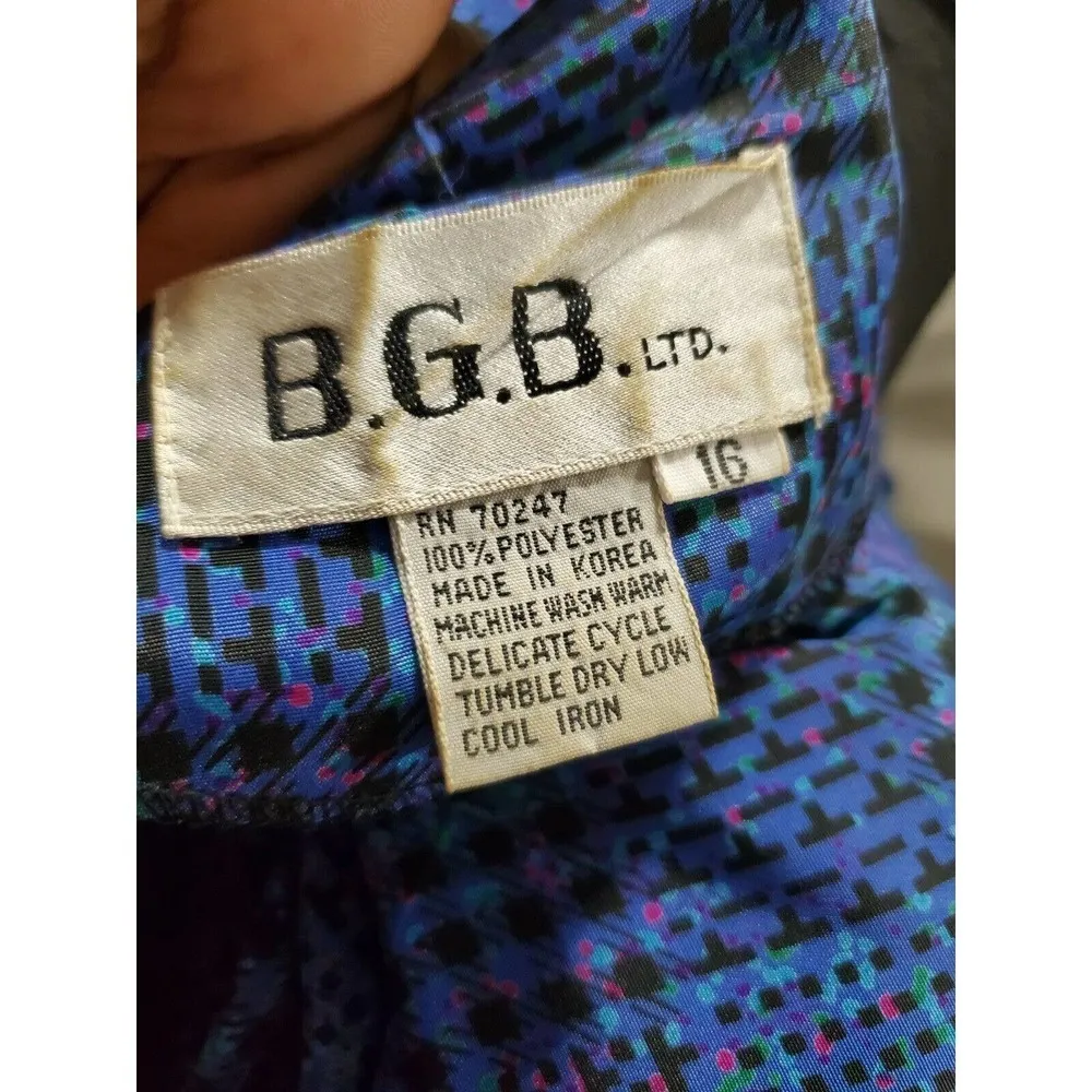 Vintage B.G.B Blue 100%Polyester Buttons Long Sleeve 2 Piece Top & Skirt Dress Size 16 - Image 9