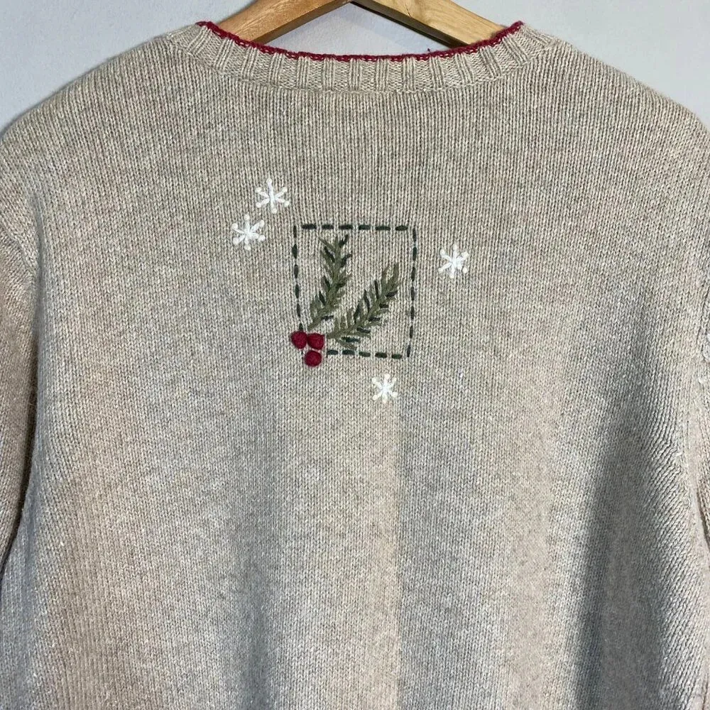 Vtg Croft & Barrow Ice Skating Christmas Wool Angora Full Zip Sweater Women's L - Image 12