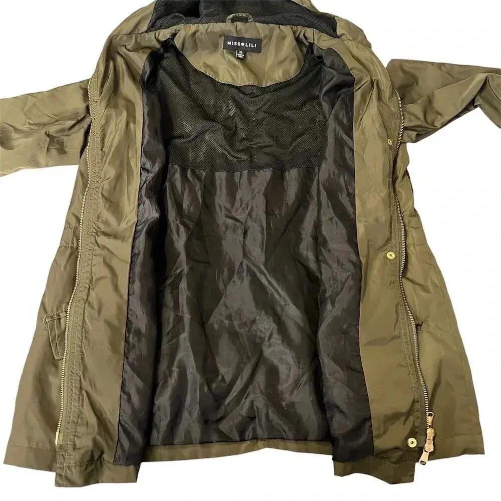 Miss Lili Women's Petite Green Hooded Lightweight Jacket PS Casual - Image 2