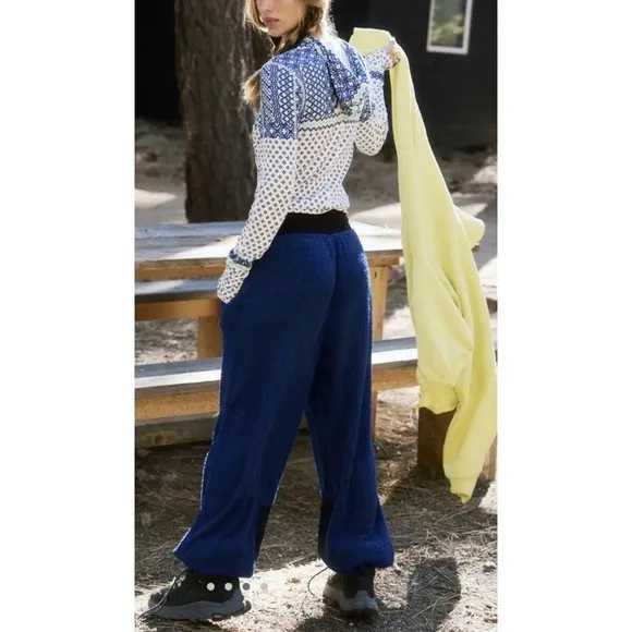 FP Movement By Free People Cuddle Up Fleece Tie Waist Pants In Prep School Blue Size XS - Image 2