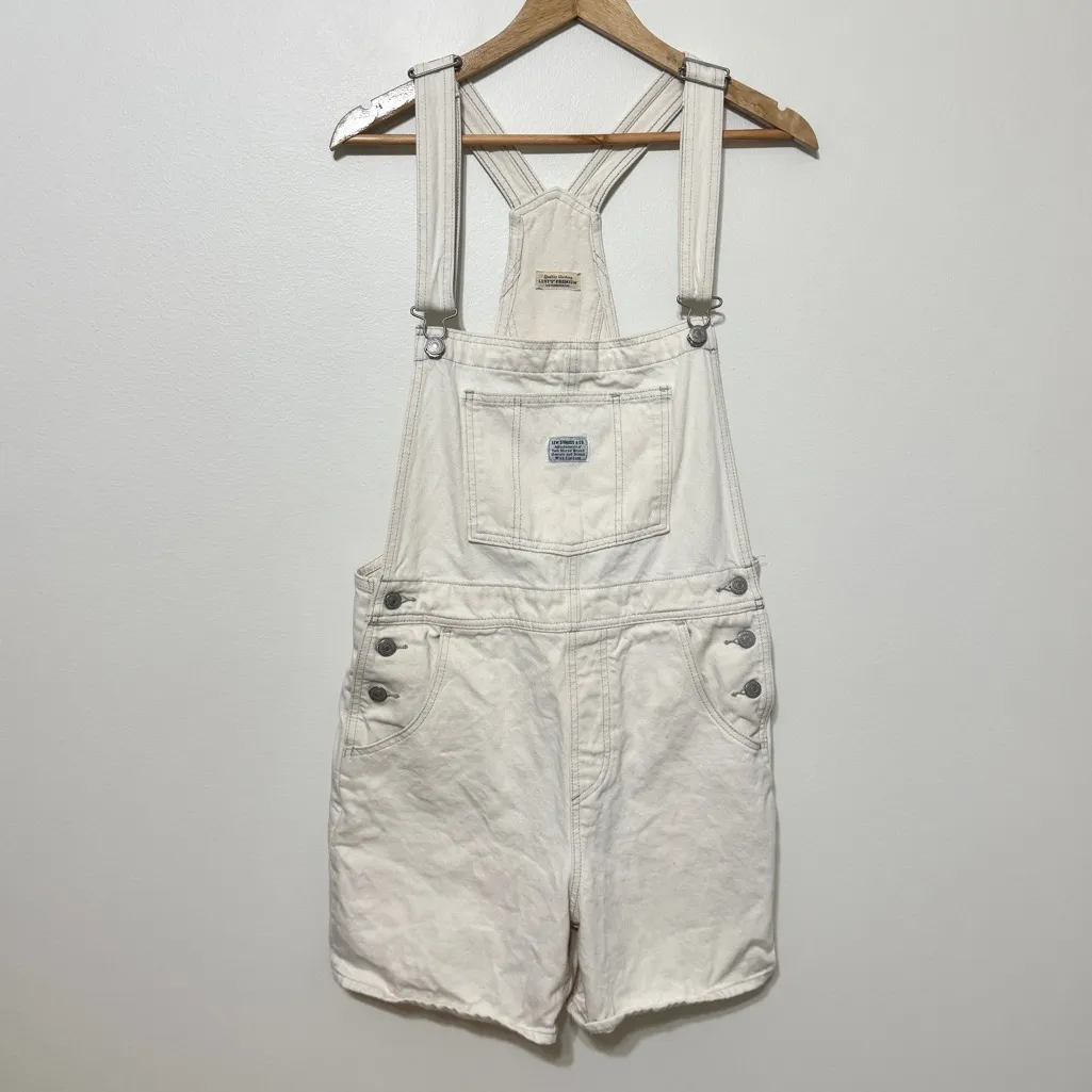 Levi's Premium Womens White Denim Overall UTILITY SHORTALLS Size Medium - Image 2