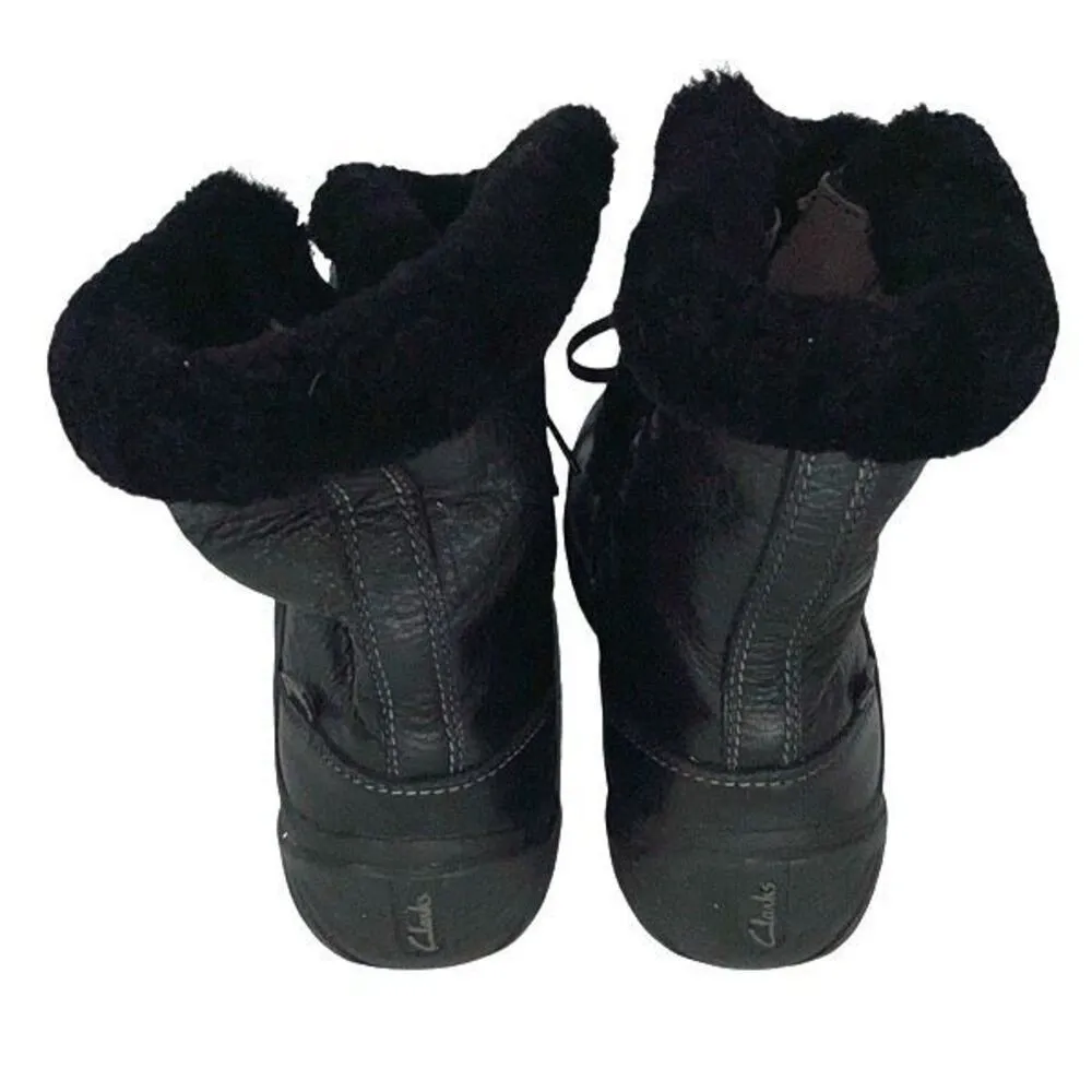 Clarks Womens‎ Leather Bold Crystal Saddle Fur Muckers Winter Boots Black Size 8 - Image 5