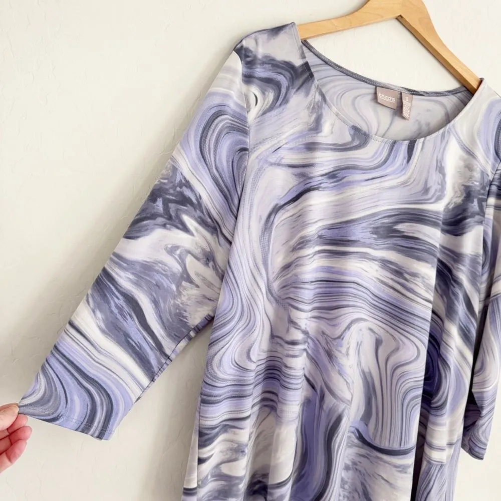 Chicos Abril Blouse Womens 3 (XL) Swirling Purple Asymmetrical Hem Top‎ - Image 2