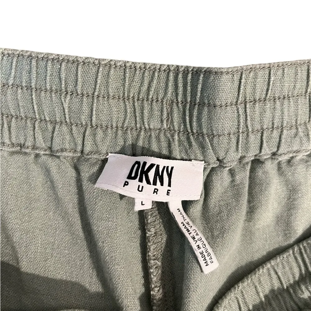 DKNY Pure Sage Green Linen Blend Pull On Wide Leg Pockets Cropped Pants L - Image 6
