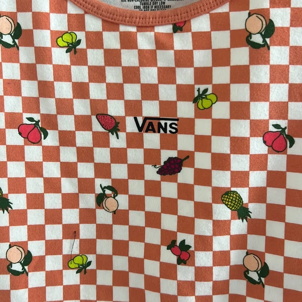 NWT Vans Longline Racerback Cropped Top Check Fruit Graphic Orange Small - Image 6
