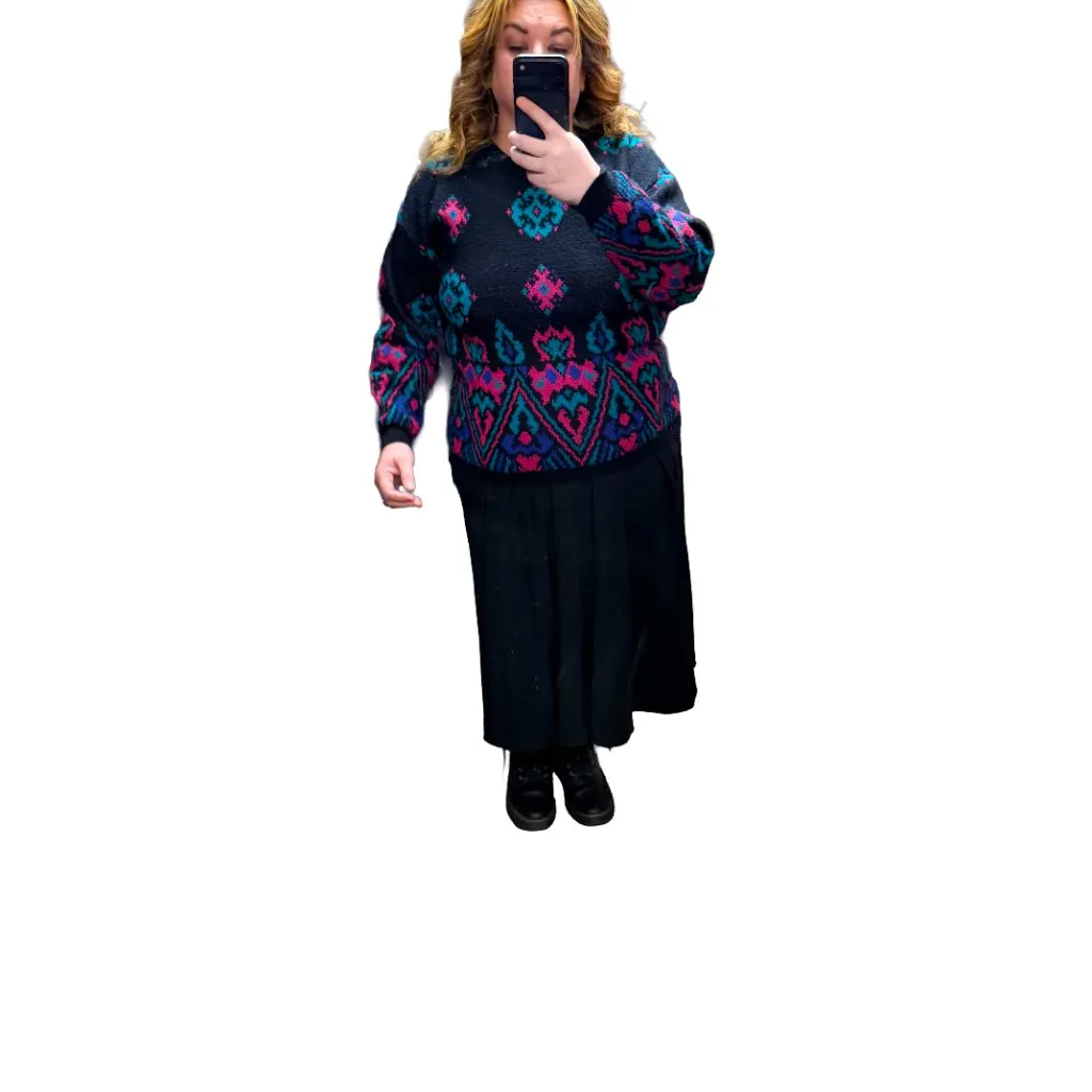 Autograph Vintage 80s Geometric Southwest Sweater Oversized Black Pink Turquoise - Image 9