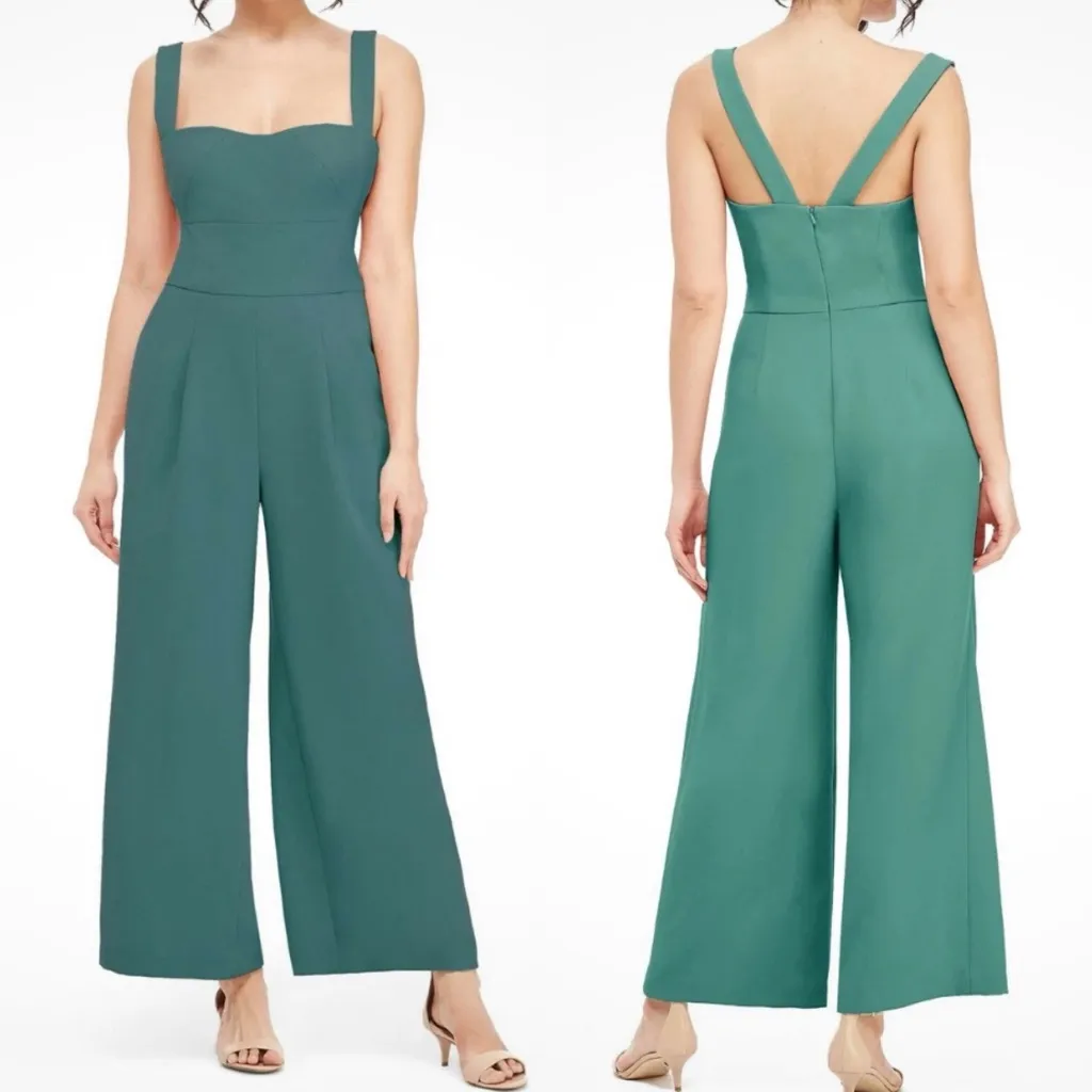 Gal Meets Glam Collection Nicole Sweetheart Square Neck Jumpsuit Green Wide Leg - Image 6