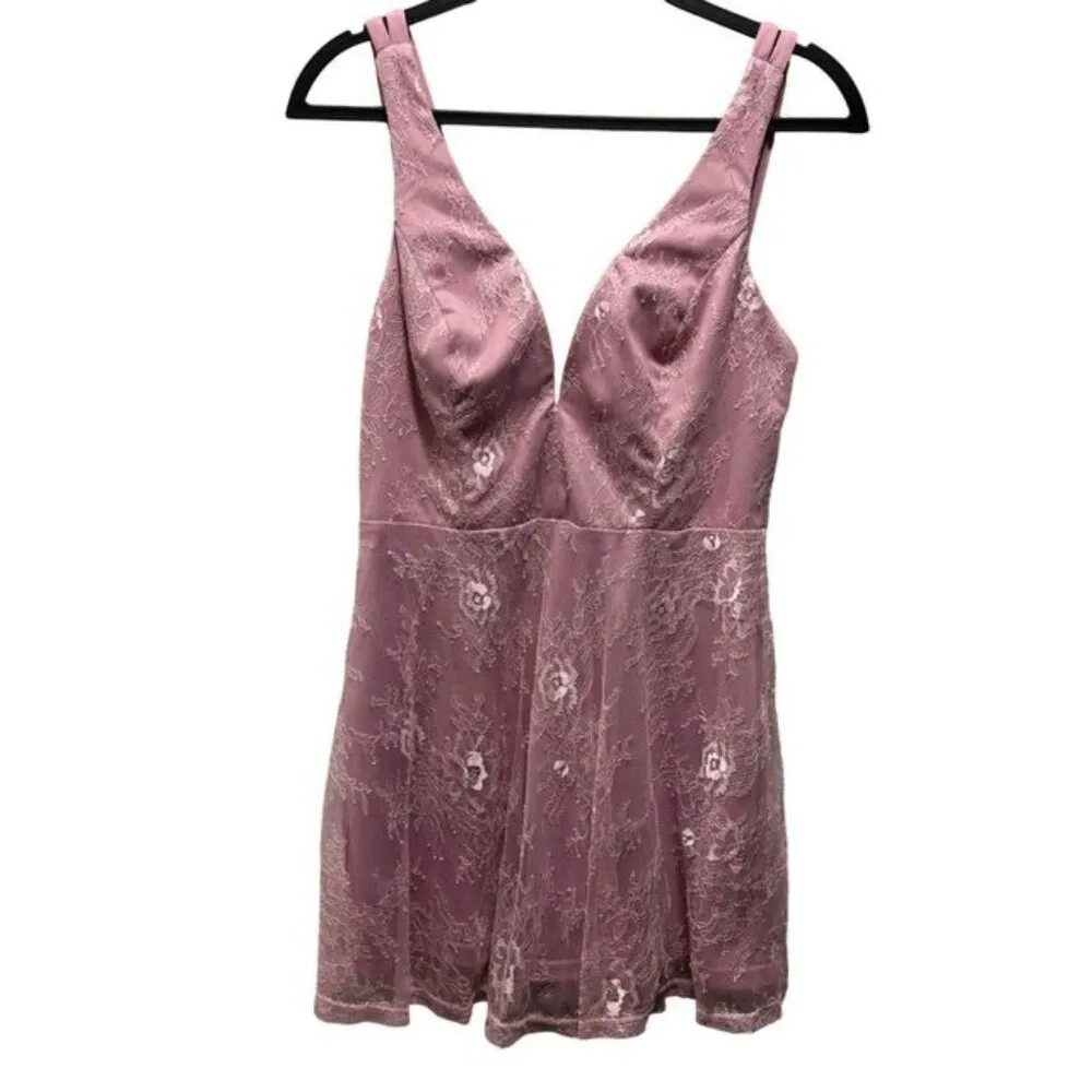 Lulus Womens Fueled By Love Mauve Purple Lace Skater Dress Size Medium - Image 3