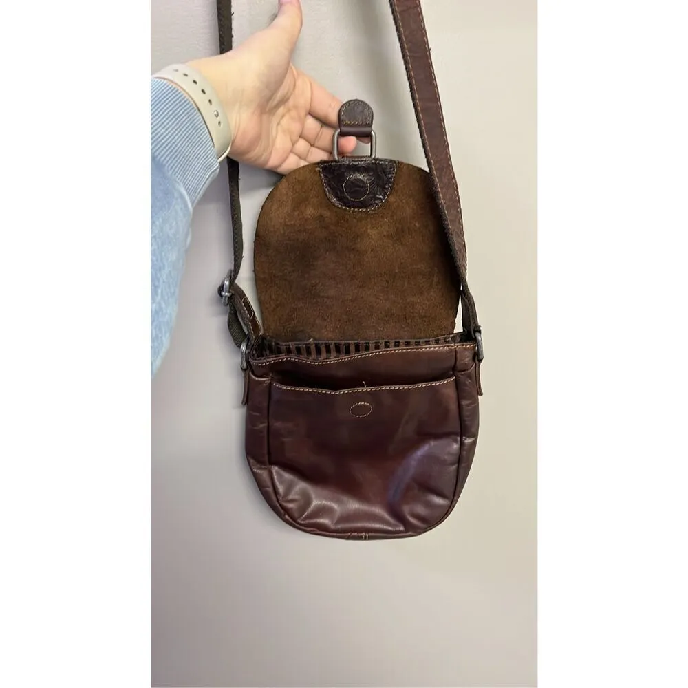 Jack Georges Voyager Crossbody Saddle Bag Purse Brown Genuine Embossed Leather - Image 7