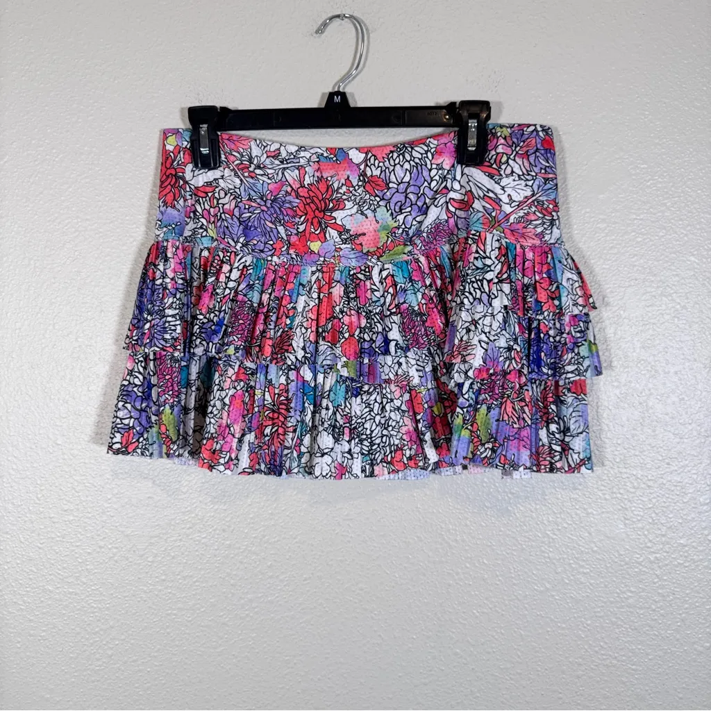 Lucky In Love Floral Tiered Mini Tennis Skort Women’s L Athletic Colorful Skirt Pink Size L - Image 10