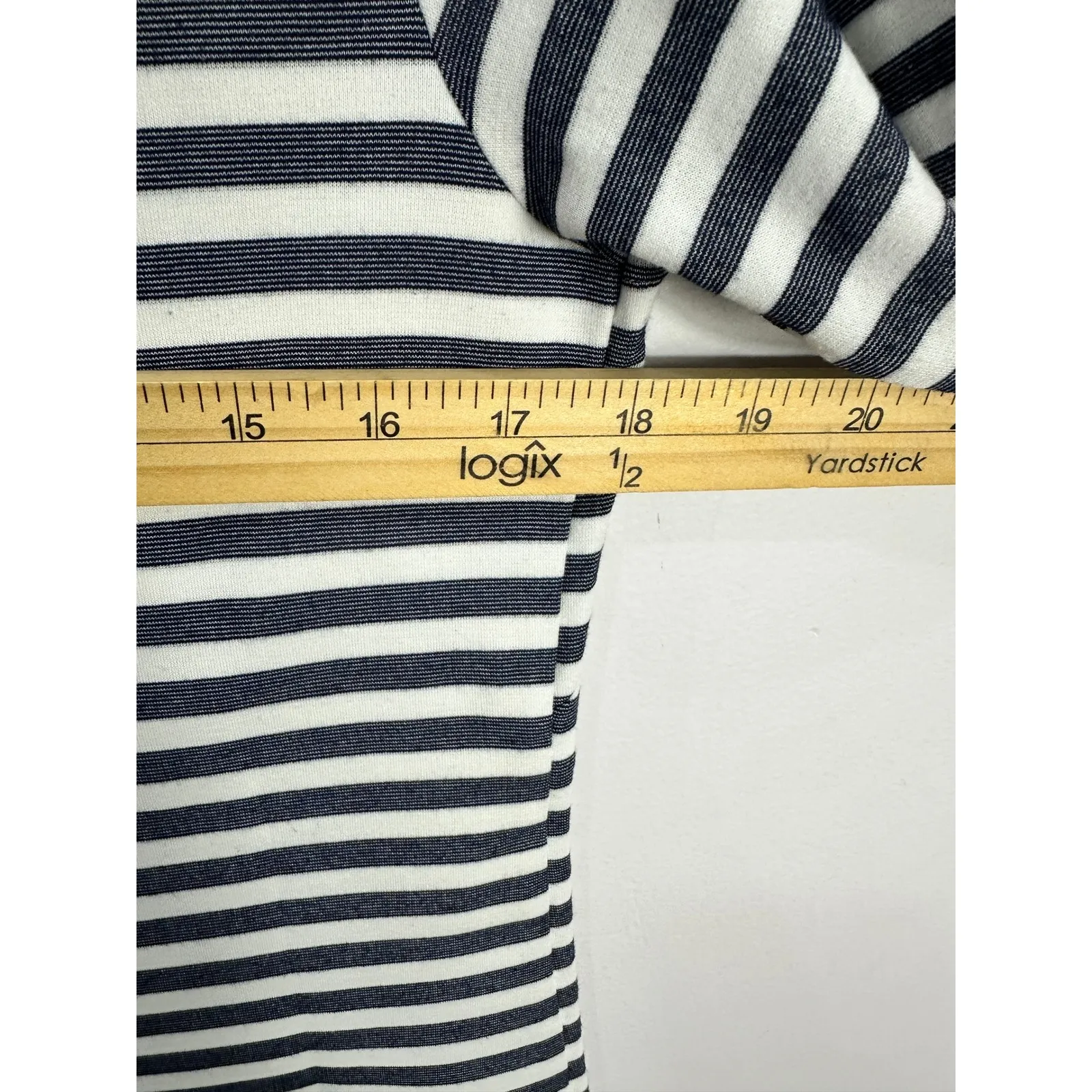 Elize J Striped Shift Dress Womens 8 Blue White 3/4 sleeve Lace Nautical Preppy - Image 6