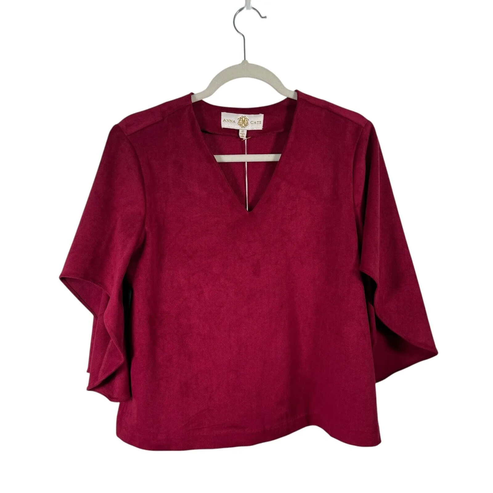 Anna Cate Nina Suede Blouse Beet Red V - Image 2