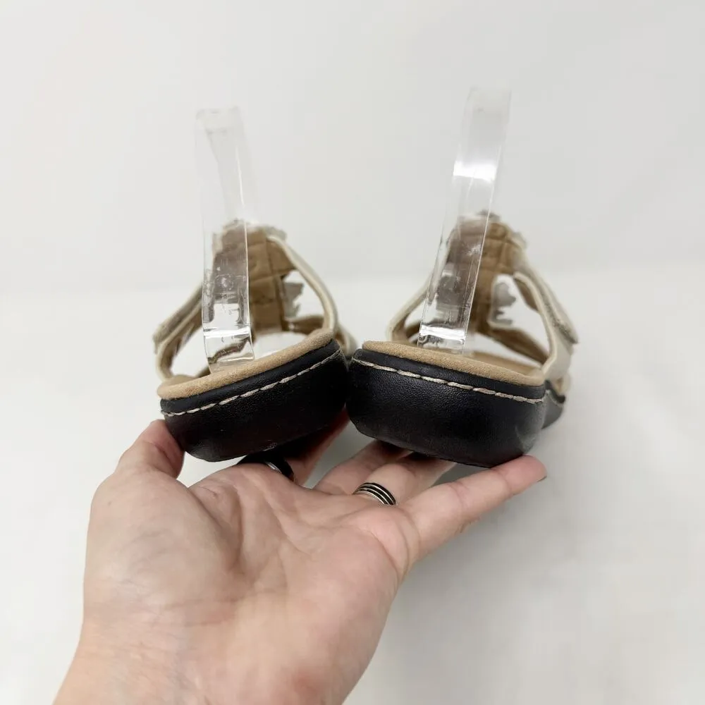 [Clarks] Cream Tan Leather Laurieann Judi Floral Comfort Sandals Hook & Loop 9 - Image 4