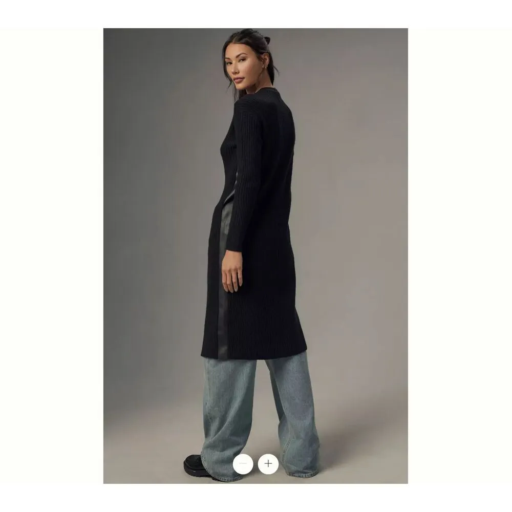 Anthropologie Pilcro Faux Leather-Trimmed Duster Cardigan Sweater - Image 3