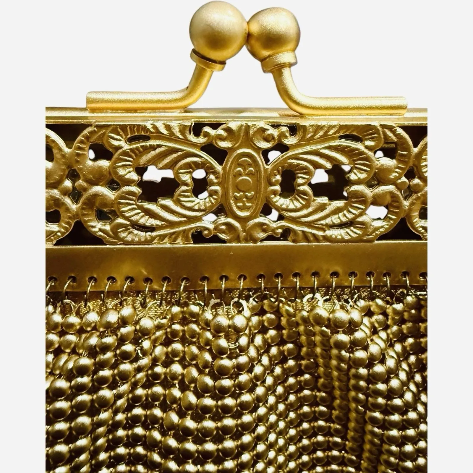 New Whiting & Davis‎ Gold Mesh Filigree Frame Chain Bag Hollywood Glam Clutch - Image 2