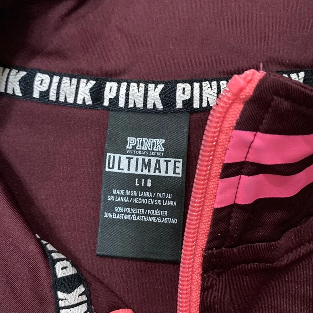 Victoria’s Secret PINK Burgundy Long Sleeve Quarter Zip Athletic Top Size L - Image 2