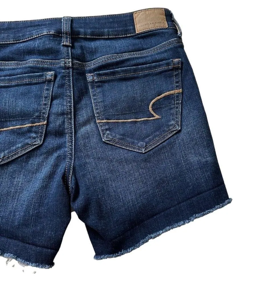 American Eagle Jean Shorts Next Level Stretch Hi Rise Shortie Distressed Size 2 - Image 7