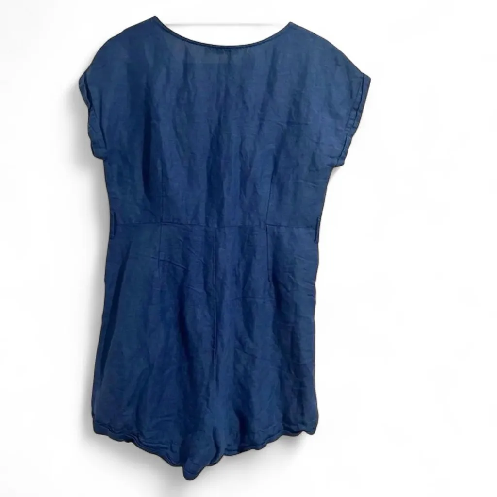 Mango  Blue Short Sleeve Romper Playsuit Linen Size Medium - Image 2