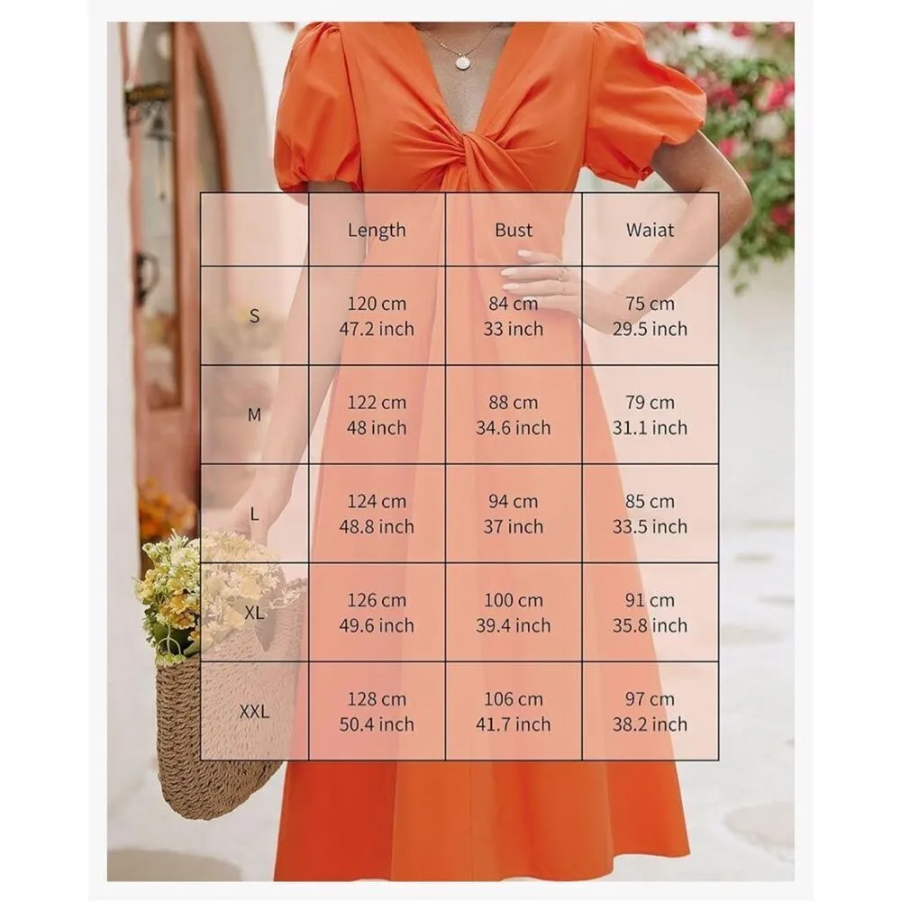 NEW 100% Cotton Puff Sleeve Twist Front V Neck Maxi Dress L Black Size L - Image 4