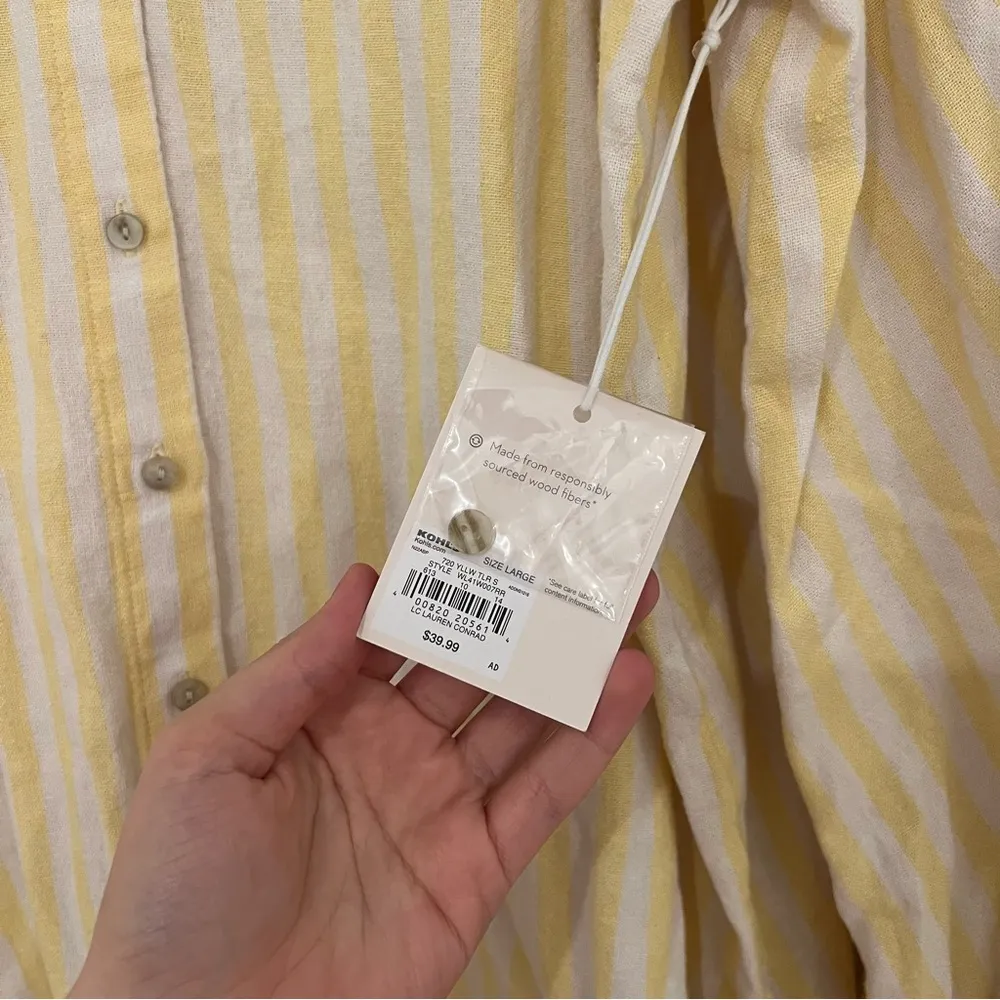 Women's LC Lauren Conrad Oversized Linen Blend Button Down Yellow Stripe Blouse - Image 6
