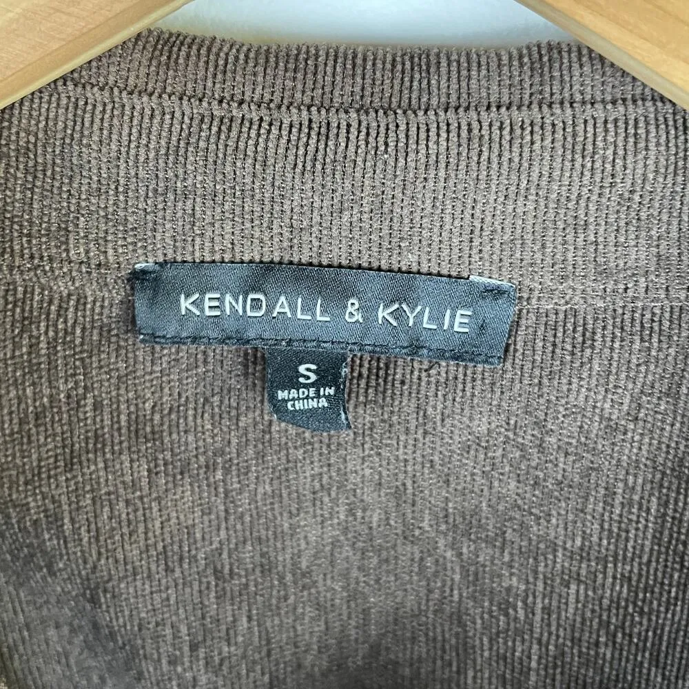 Kendall & Kylie Shirt Brown Corduroy Long Sleeve Oversized Button-Up Pockets - S - Image 4