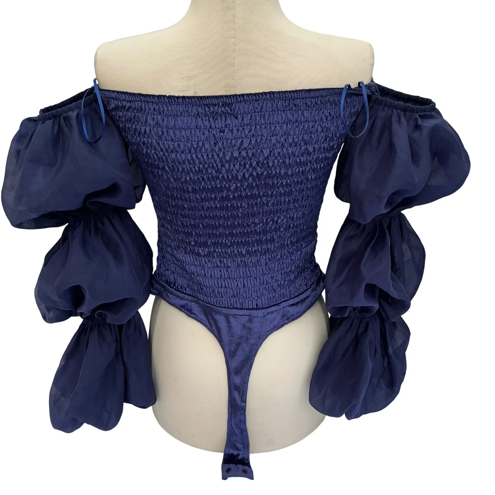 Free People Intimately Bodysuit Purple Puff Sleeve‎ Velvet Off Shoulder XS - Image 3