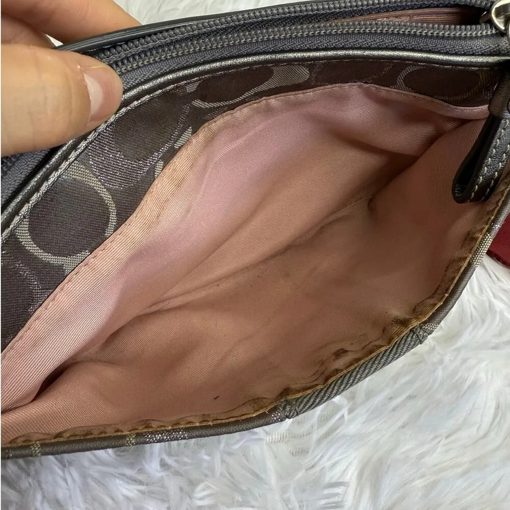 Coach  y2k Gray Silver Signature Canvas  Mini Purse Wristlet - Image 9