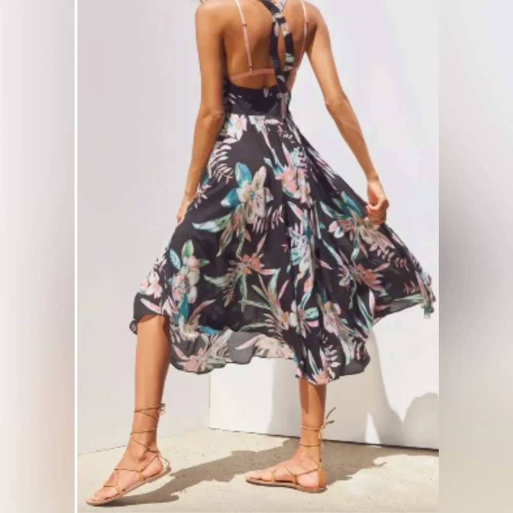 NWT Kimchi Blue Womens Black Floral Bermuda Nights Hook Loop Corset Midi Dress;8 - Image 2