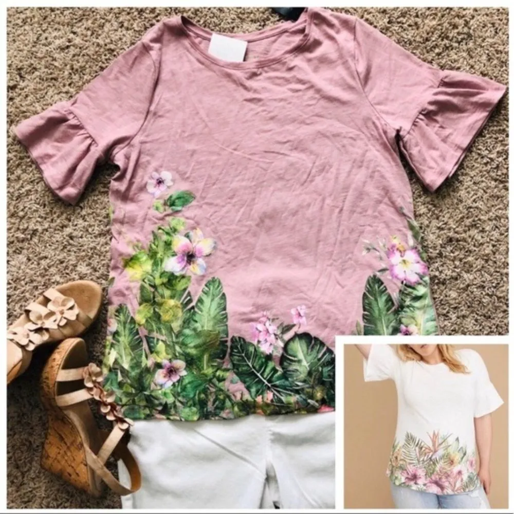 Lane Bryant Top Rose Cotton Blouse Short Bell Sleeves Plus Size 14/16 NEW - Image 3