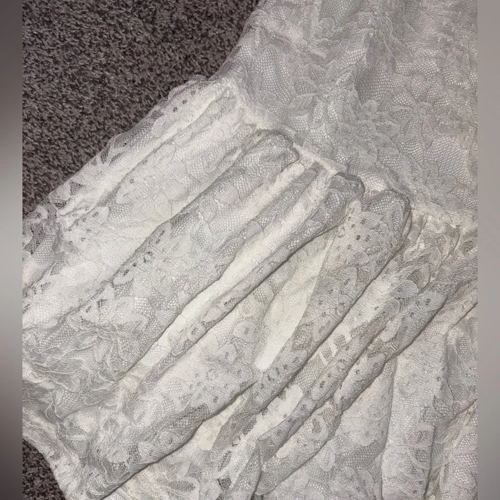 White Lace Dress with Ruffled Hem - Image 2