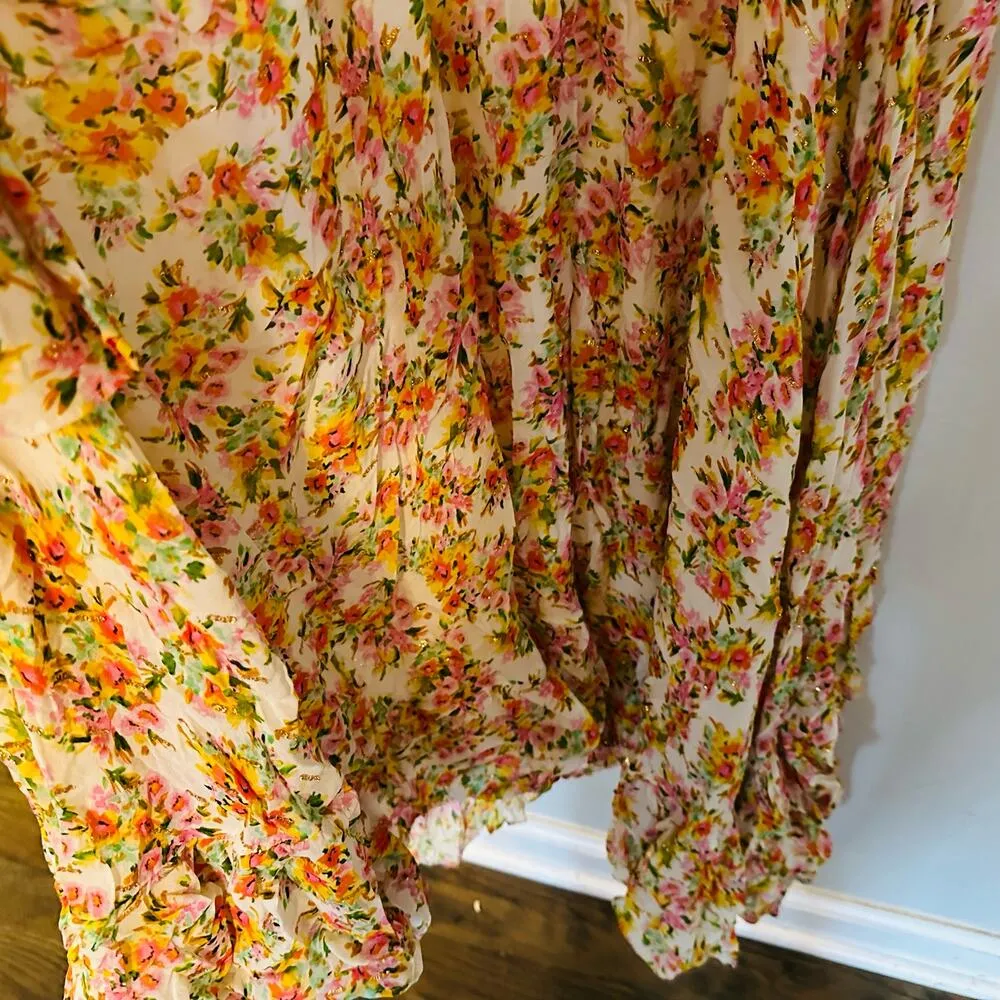 SHOSHANNA MIDNIGHT Remy Orange Yellow Floral Strapless Midi Dress Size 14 - Image 6