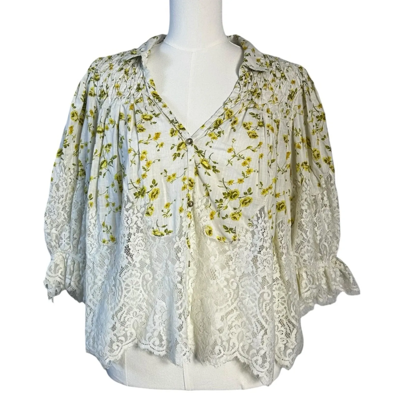 Anthropologie Ethereal Dainty Ditsy Floral Victorian Lace Blouse Medium Cottage - Image 7