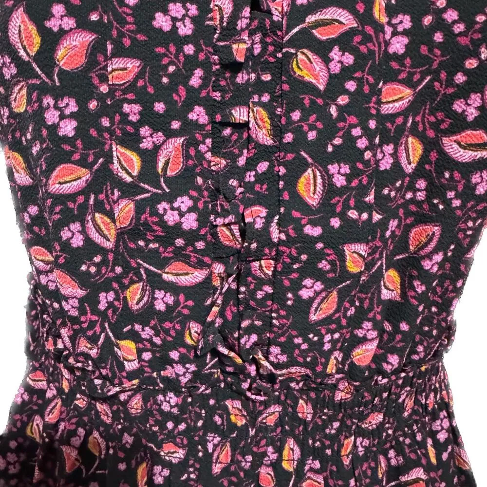 LONDON TIMES Smocked Long Sleeve Ruffle Dress Knee Length Floral Black NWT 8 - Image 6