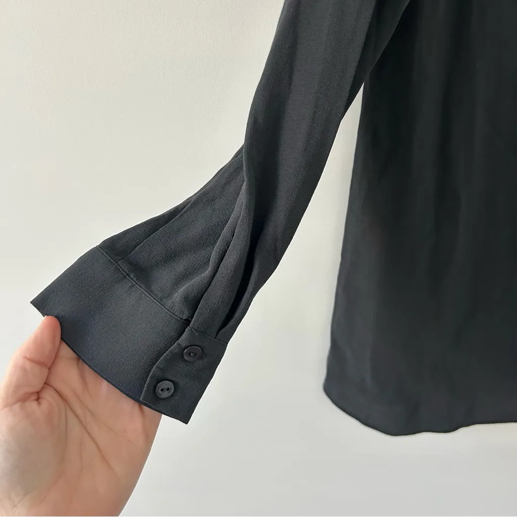 Eileen Fisher Silk Georgette Graphite Grey V Neck Button Down Relaxed Blouse M - Image 5