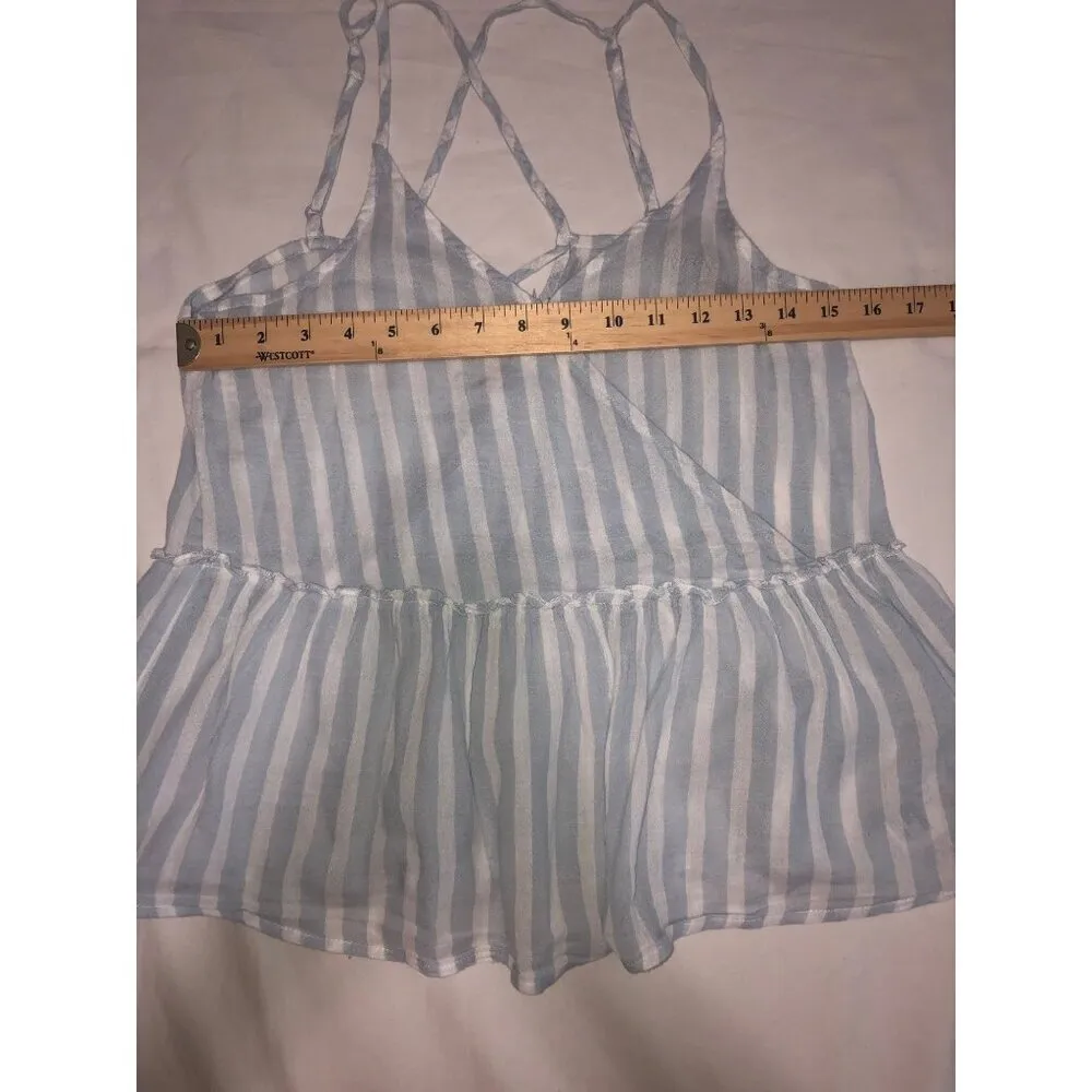 American Eagle Womens M Top Cami Blue Striped Strappy Gauze Peplum Ruffle Hem - Image 7