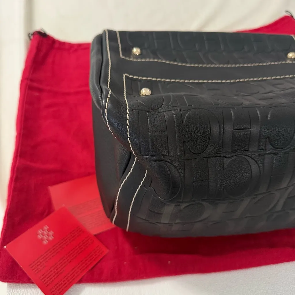 NWOT Authentic Carolina Herrera Black Genuine Leather CHCH ANDY Satchel Bag - Image 9