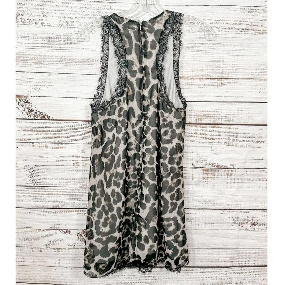 Tobi Women's Leopard Print Sleeveless Lace Trim Dress Black Brown Size Medium - Image 11