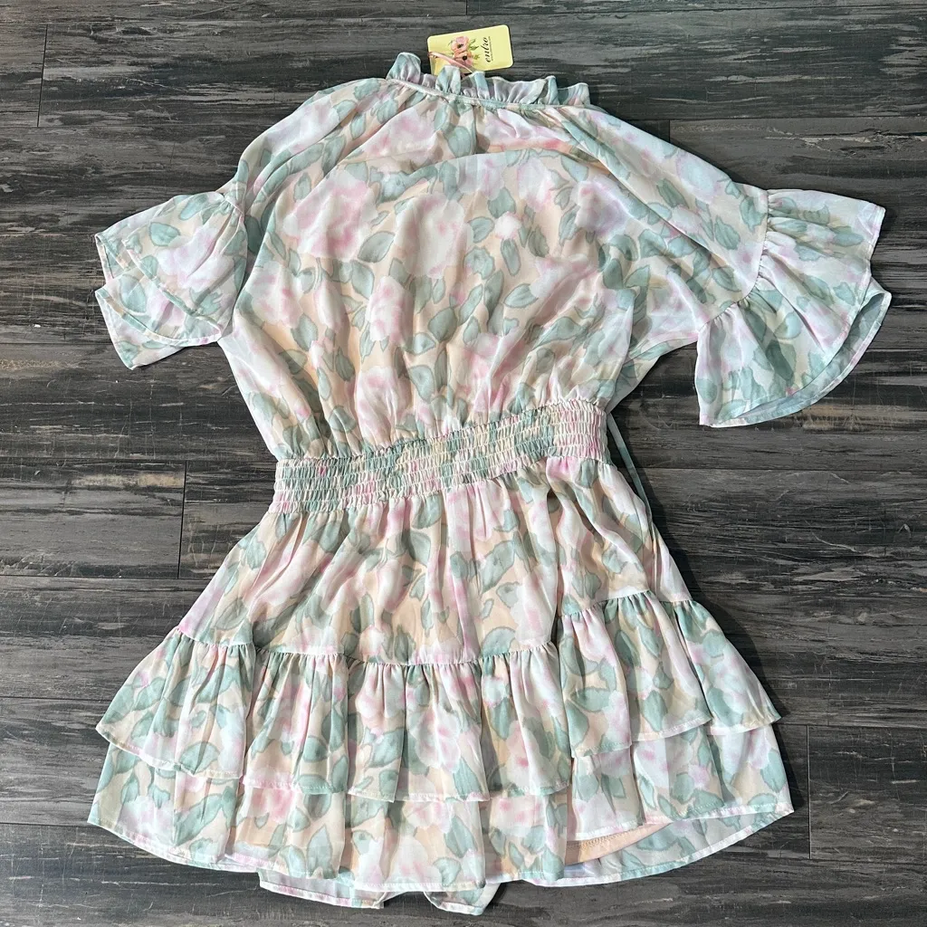 Entro Womens‎ Floral Print V-neck Ruffle Sleeve Tiered Midi Dress Size large - Image 9