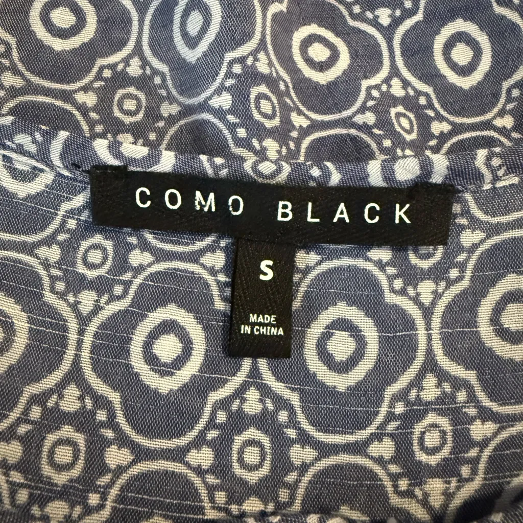 COMO BLACK‎ Blue and White Patterned Top Size Small - Image 4