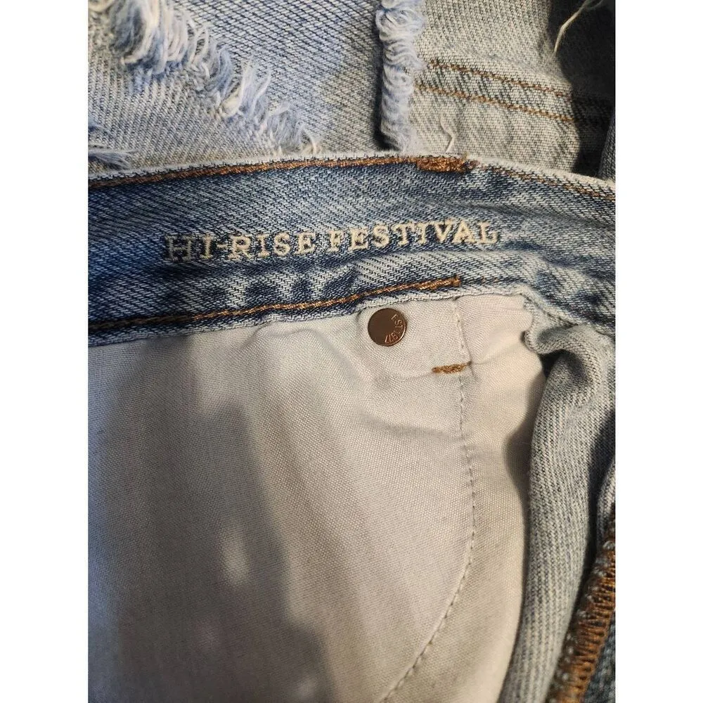 American Eagle size 18 Hi Rise Festival Destroyed Shortie Jean Shorts - Image 5