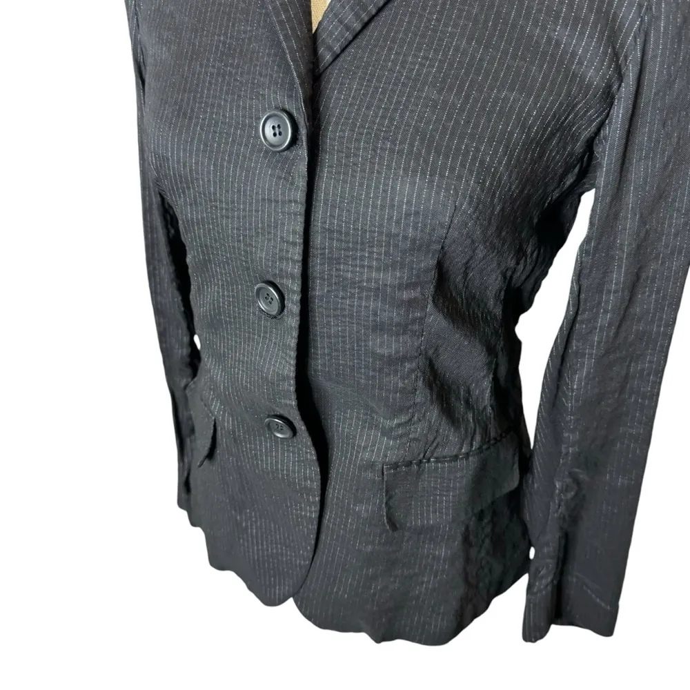 Theory Pinstripe Blazer Jacket Linen Blend Black 4 - Image 4