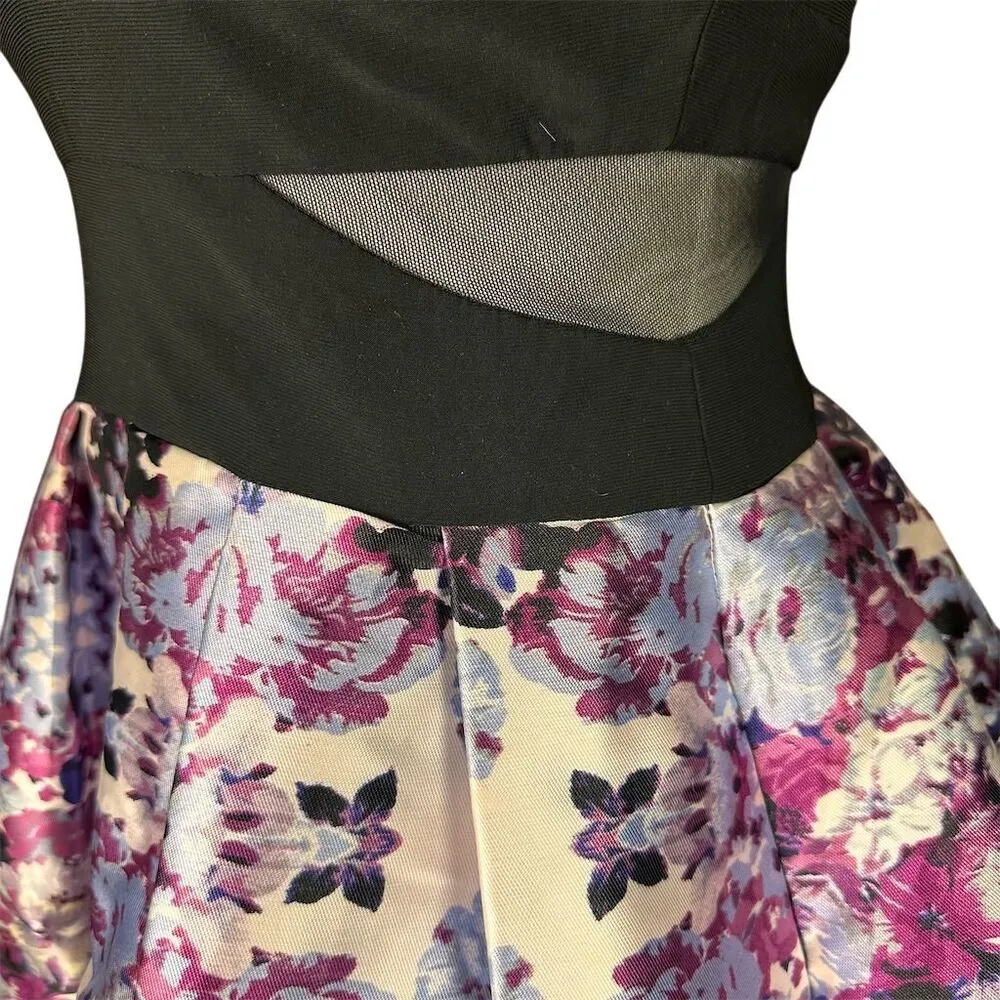 Xscape Women's Floral Mesh A-Line Mini Dress Size 6 Party Cocktail - Image 2